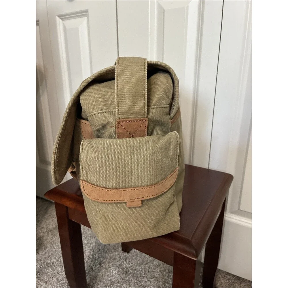 LL Bean Canvas Messenger Bag Medium Khaki Green Gorpcore Goblincore Vintage